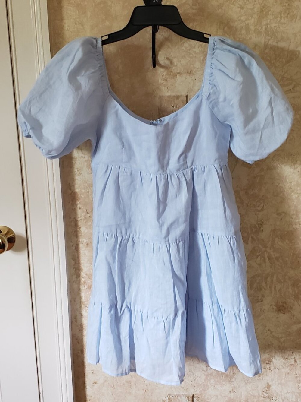 NIA light blue puff sleeve babydoll mini dress - Picture 2 of 9